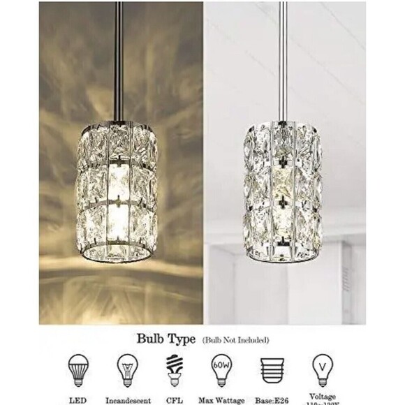 Crystal Pendant Light, CALDION 1-Light Modern Pendant Light Fixtures Adjustable - Picture 2 of 11